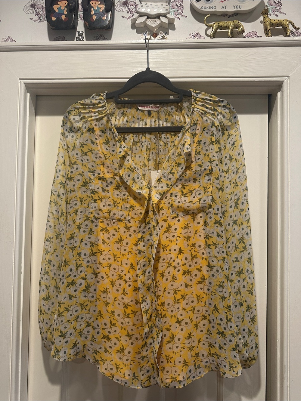 Rebecca Taylor Yellow Floral Sheer Ruffle Blouse